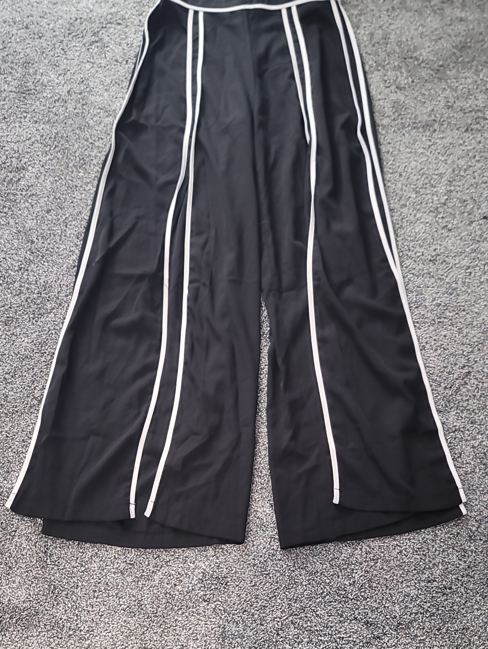 Wide Leg Black Pants with White Piping